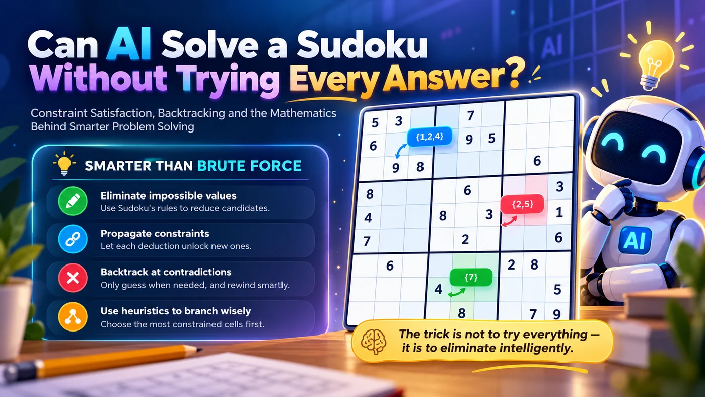 Educational illustration introducing Sudoku as a constraint satisfaction problem for AI.