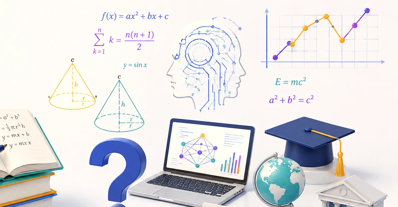 Illustration for frequently asked questions about online mathematics, test preparation, AI, and admissions mentoring